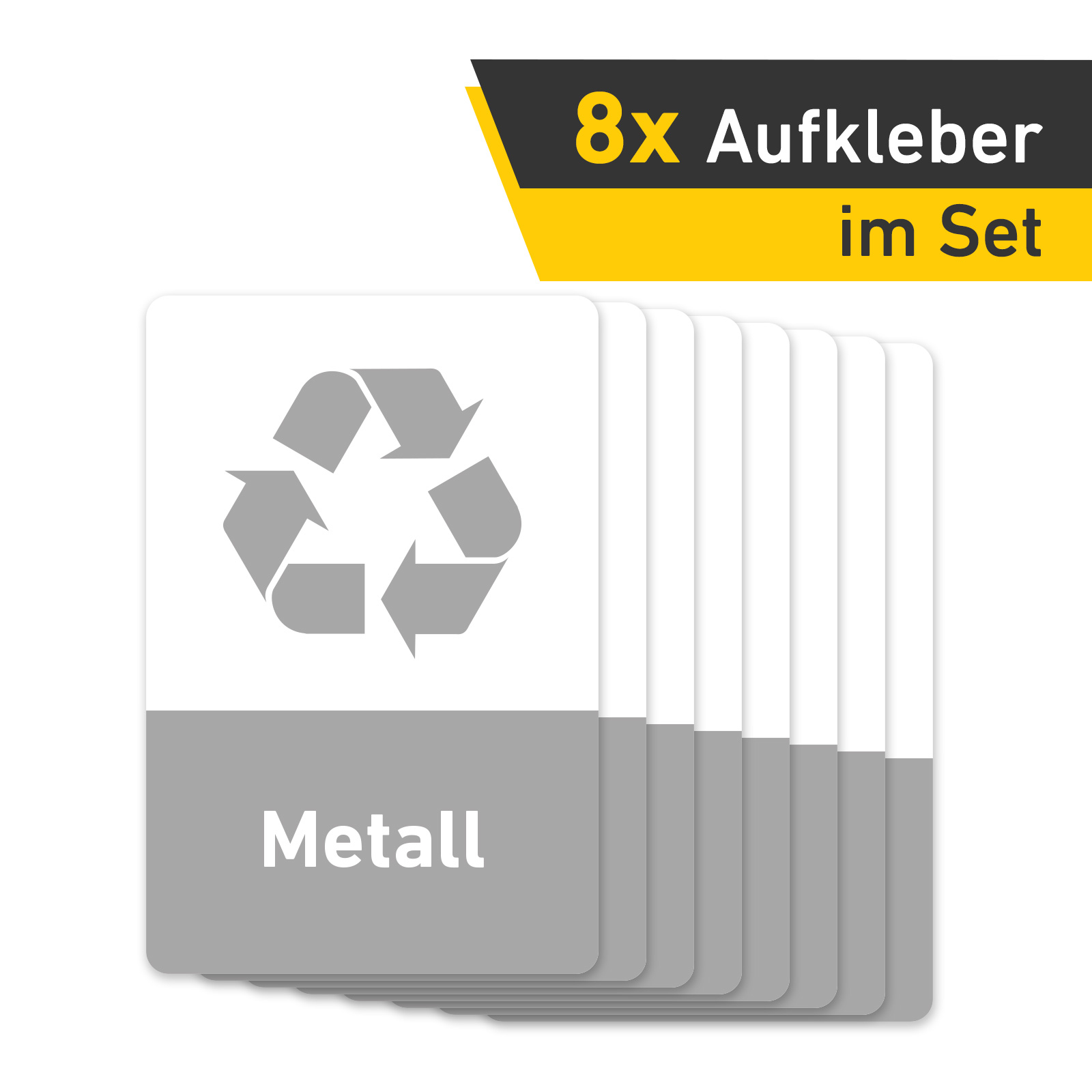 Recycling Aufkleber 8er Set Metall Mülltonnen Mülleimer