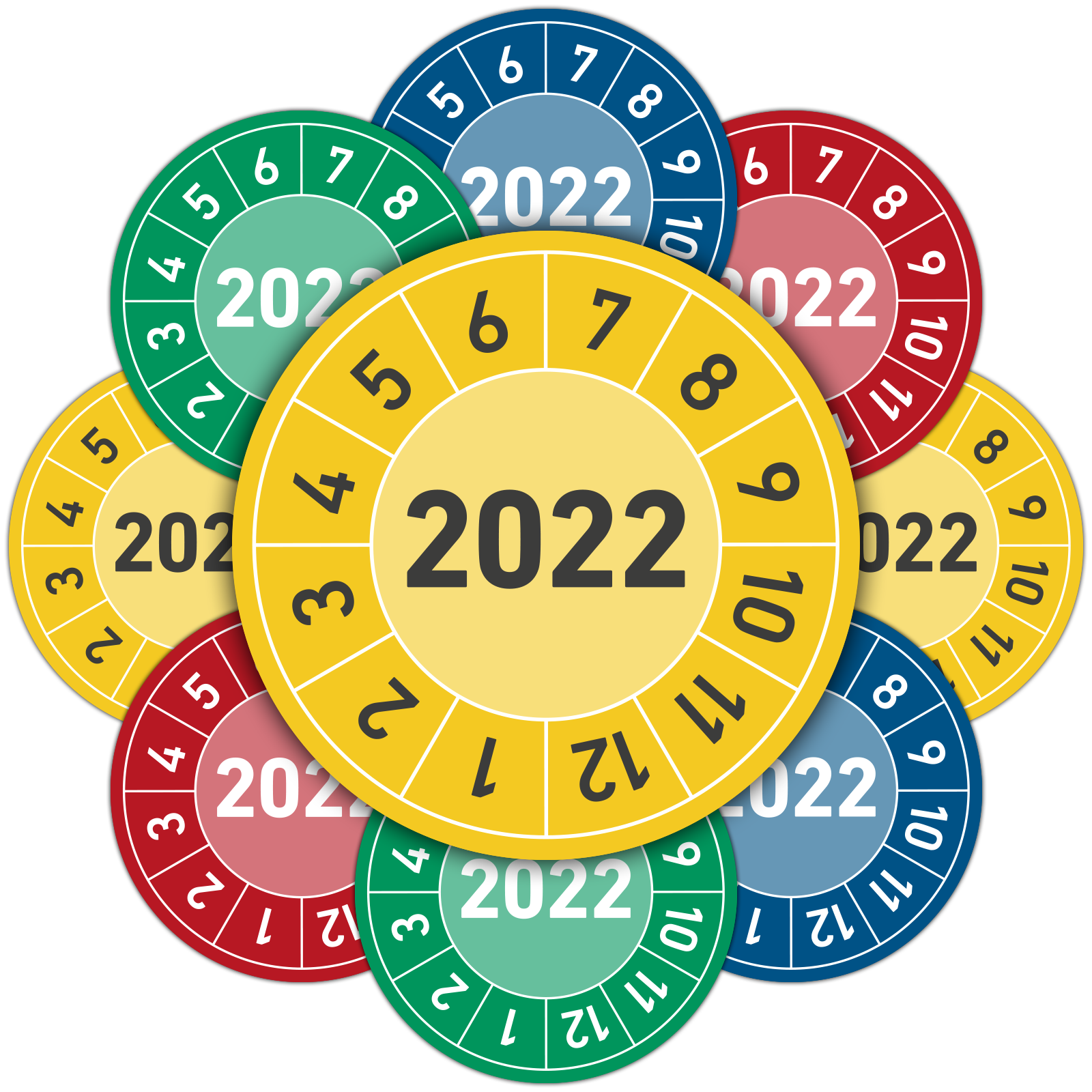 Prüfplaketten, Prüftermin für das Jahr 2022, Jahresplaketten, Wartung, Prüfung