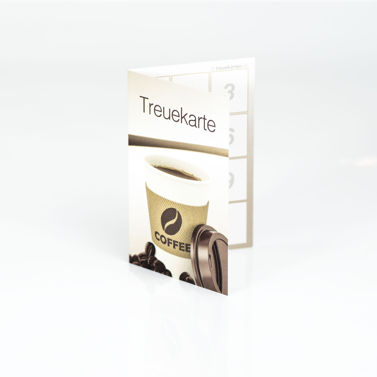 Treuekarte Bonuskarte "Kaffee to go" Klappkarte Kundenkarte Premium Perlmutt Papier